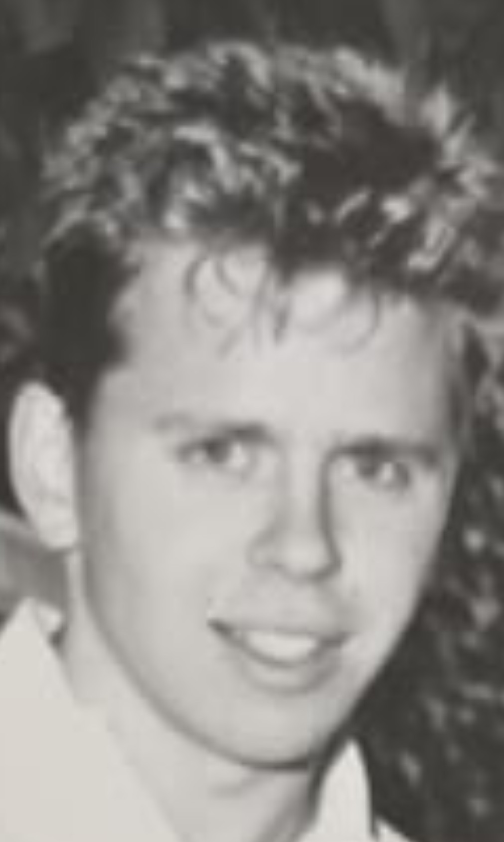 Dermot Kelly as a young man in the 1980s, black and white